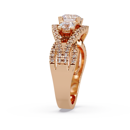 1.8 CTW Round Three-Stone Split-Shank Pavé Colorstone Ring – Rose Gold Side view