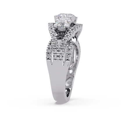 1.8 CTW Round Three-Stone Split-Shank Pavé Colorstone Ring – White Gold Side view