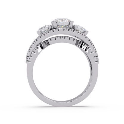 1.8 CTW Round Three-Stone Split-Shank Pavé Colorstone Ring – White Gold Profile view