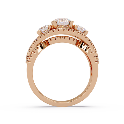 1.8 CTW Round Three-Stone Split-Shank Pavé Colorstone Ring – Rose Gold Profile view