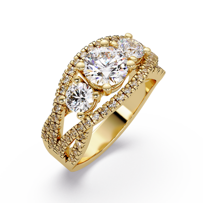 1.8 CTW Round Three-Stone Split-Shank Pavé Colorstone Ring – Yellow Gold Perspective view