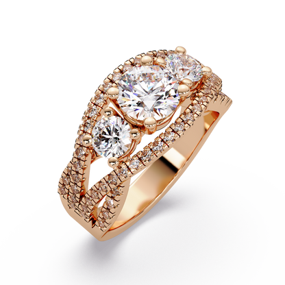 1.8 CTW Round Three-Stone Split-Shank Pavé Colorstone Ring – Rose Gold Perspective view