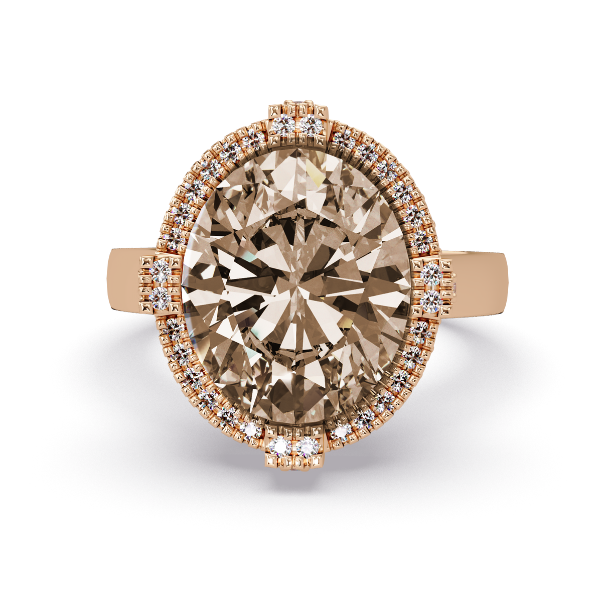 4.8 CTW Oval Double-Halo Pavé Colorstone Ring with Champagne Topaz center in 14K Rose Gold – Lunéa Paris