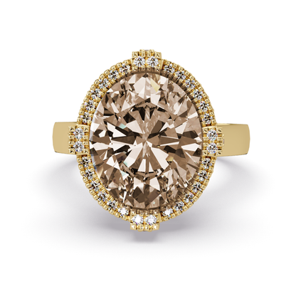 4.8 CTW Oval Double-Halo Pavé Colorstone Ring with Champagne Topaz center in 14K Yellow Gold – Lunéa Paris