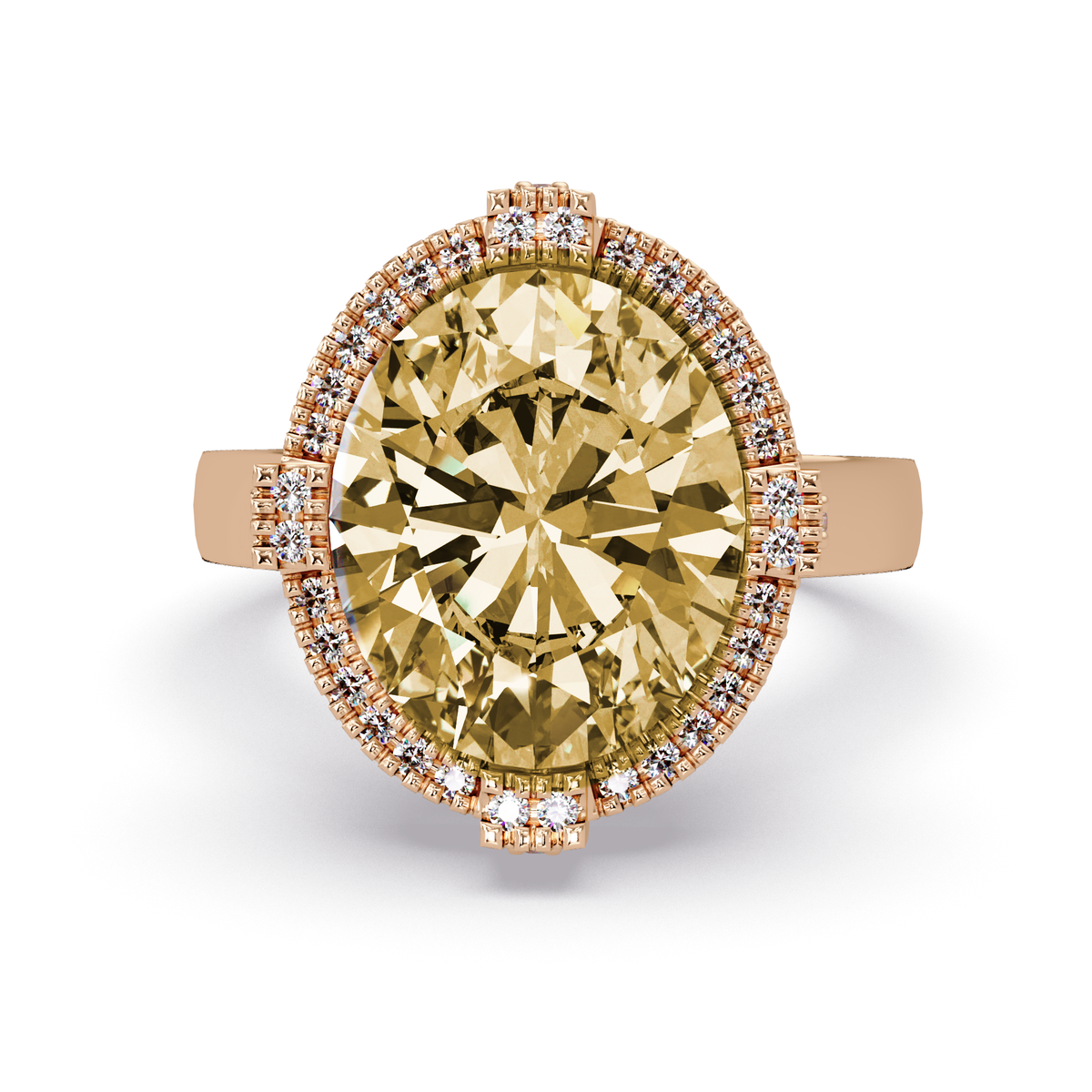 4.8 CTW Oval Double-Halo Pavé Colorstone Ring with Citrine Yellow center in 14K Rose Gold – Lunéa Paris