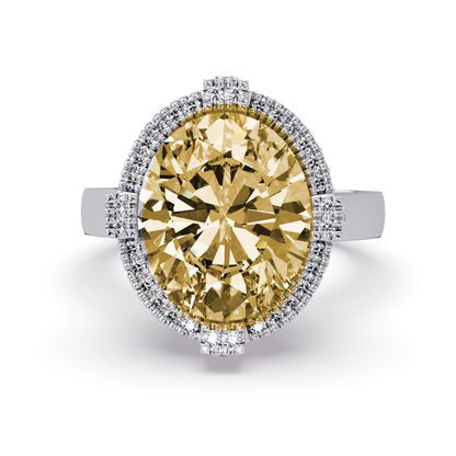 4.8 CTW Oval Double-Halo Pavé Colorstone Ring with Citrine Yellow center in 14K White Gold – Lunéa Paris