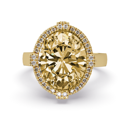 4.8 CTW Oval Double-Halo Pavé Colorstone Ring with Citrine Yellow center in 14K Yellow Gold – Lunéa Paris