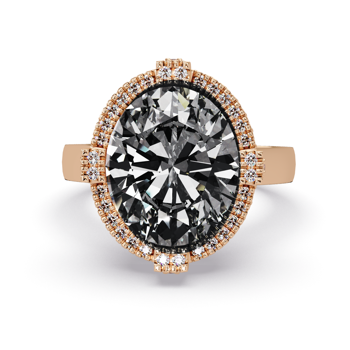 4.8 CTW Oval Double-Halo Pavé Colorstone Ring with Onyx center in 14K Rose Gold – Lunéa Paris