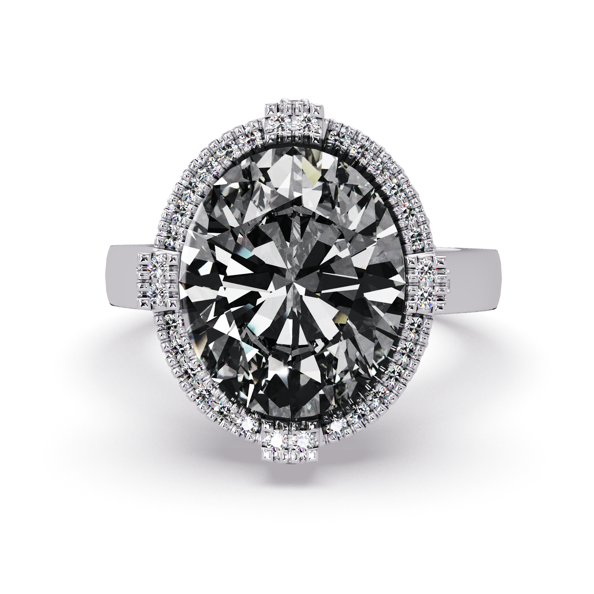 4.8 CTW Oval Double-Halo Pavé Colorstone Ring with Onyx center in 14K White Gold – Lunéa Paris