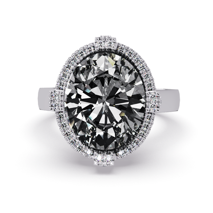 4.8 CTW Oval Double-Halo Pavé Colorstone Ring with Onyx center in 14K White Gold – Lunéa Paris