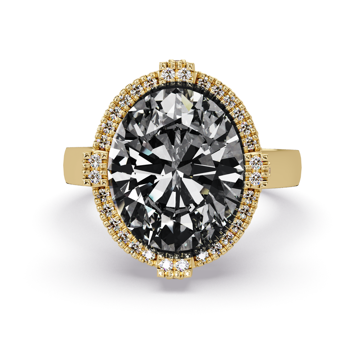 4.8 CTW Oval Double-Halo Pavé Colorstone Ring with Onyx center in 14K Yellow Gold – Lunéa Paris