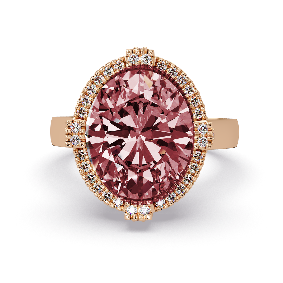 4.8 CTW Oval Double-Halo Pavé Colorstone Ring with Ruby Red center in 14K Rose Gold – Lunéa Paris