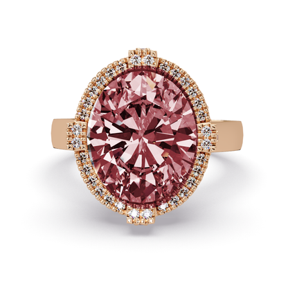 4.8 CTW Oval Double-Halo Pavé Colorstone Ring with Ruby Red center in 14K Rose Gold – Lunéa Paris