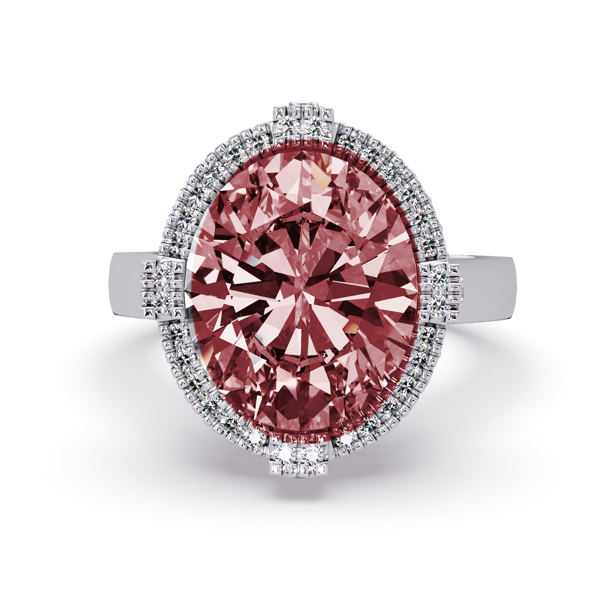 4.8 CTW Oval Double-Halo Pavé Colorstone Ring with Ruby Red center in 14K White Gold – Lunéa Paris