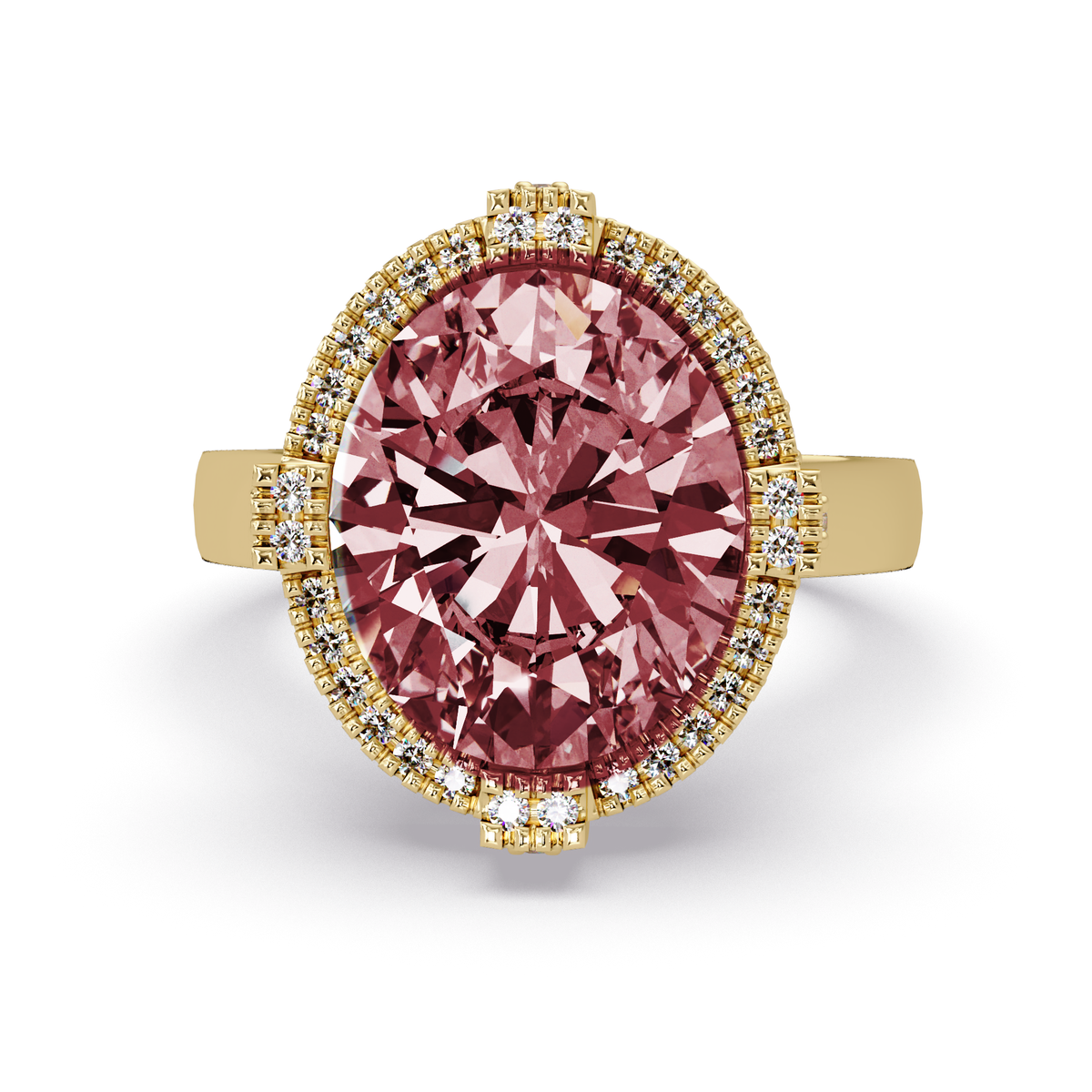 4.8 CTW Oval Double-Halo Pavé Colorstone Ring with Ruby Red center in 14K Yellow Gold – Lunéa Paris