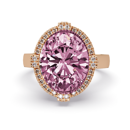 4.8 CTW Oval Double-Halo Pavé Colorstone Ring with Tourmaline Pink center in 14K Rose Gold – Lunéa Paris