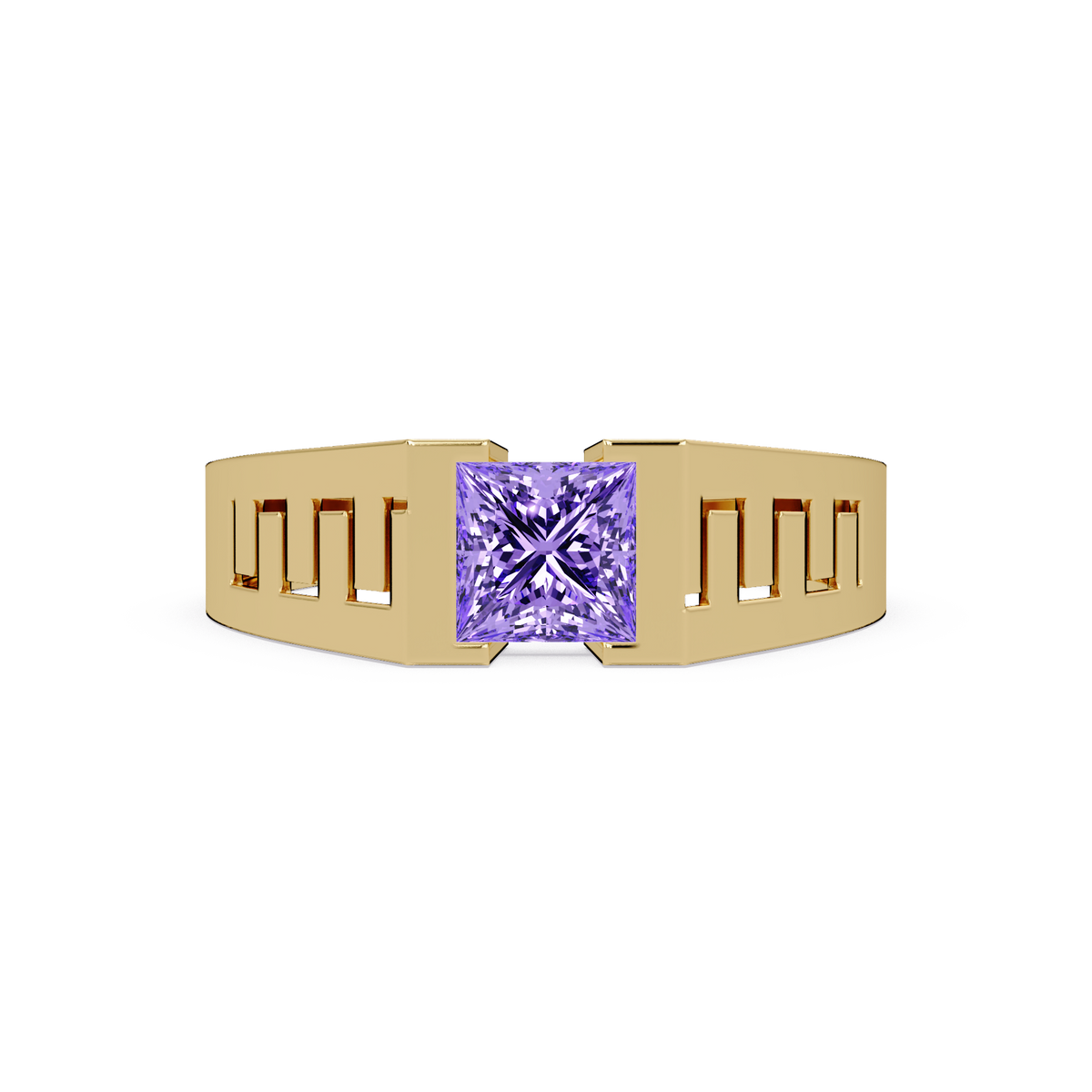 1.0 CTW Princess Men’s Colorstone Ring with Amethyst Purple in Yellow Gold – Lunéa Paris