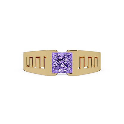 1.0 CTW Princess Men’s Colorstone Ring with Amethyst Purple in Yellow Gold – Lunéa Paris