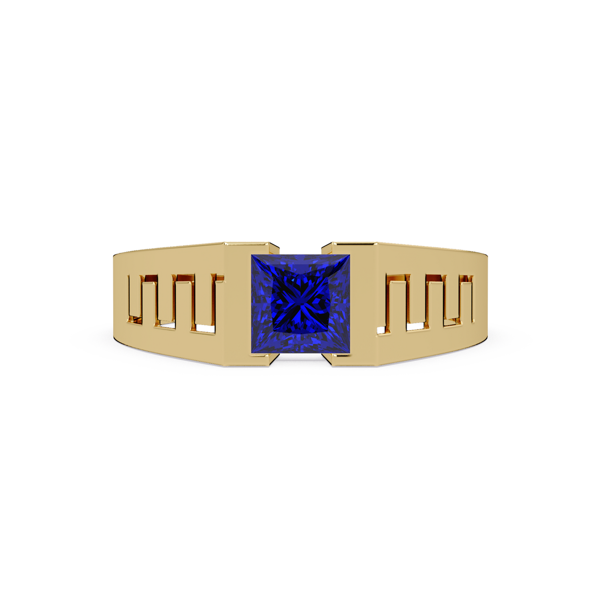 1.0 CTW Princess Men’s Colorstone Ring with Sapphire Blue in Yellow Gold – Lunéa Paris
