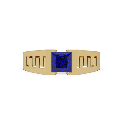 1.0 CTW Princess Men’s Colorstone Ring with Sapphire Blue in Yellow Gold – Lunéa Paris