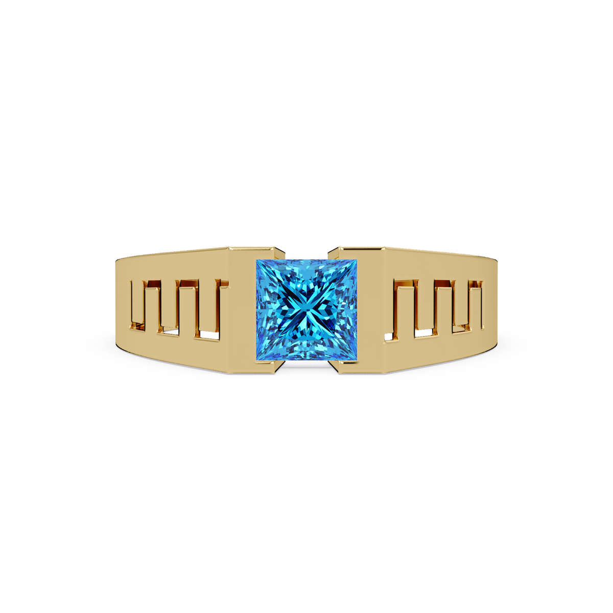 1.0 CTW Princess Men’s Colorstone Ring with Aquamarine Blue in Yellow Gold – Lunéa Paris