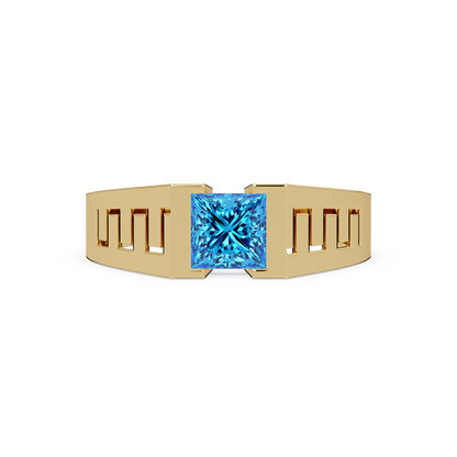 1.0 CTW Princess Men’s Colorstone Ring with Aquamarine Blue in Yellow Gold – Lunéa Paris