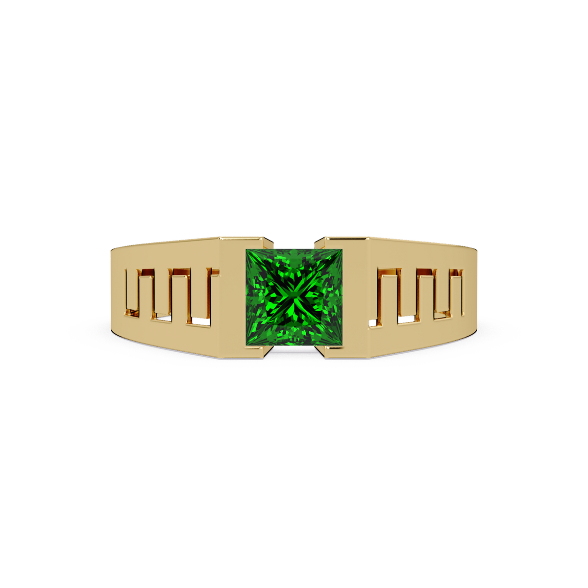 1.0 CTW Princess Men’s Colorstone Ring with Emerald Green in Yellow Gold – Lunéa Paris
