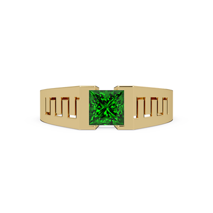 1.0 CTW Princess Men’s Colorstone Ring with Emerald Green in Yellow Gold – Lunéa Paris