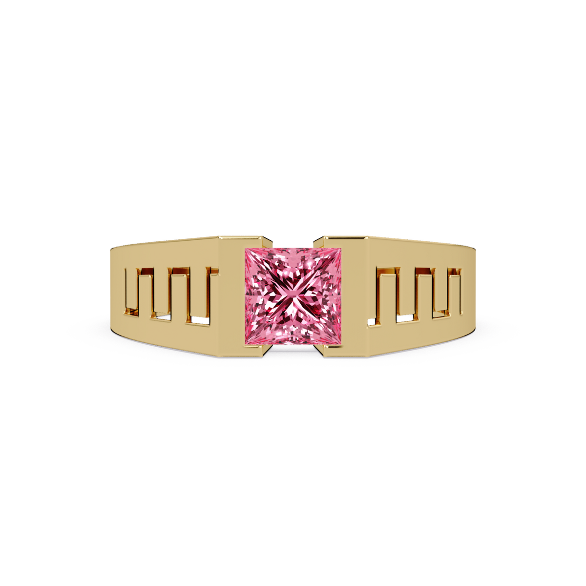 1.0 CTW Princess Men’s Colorstone Ring with Tourmaline Pink in Yellow Gold – Lunéa Paris