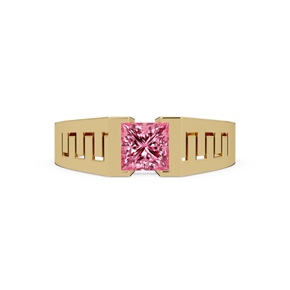 1.0 CTW Princess Men’s Colorstone Ring with Tourmaline Pink in Yellow Gold – Lunéa Paris