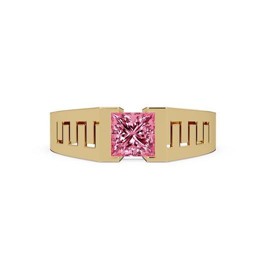 1.0 CTW Princess Men’s Colorstone Ring with Tourmaline Pink in Yellow Gold – Lunéa Paris
