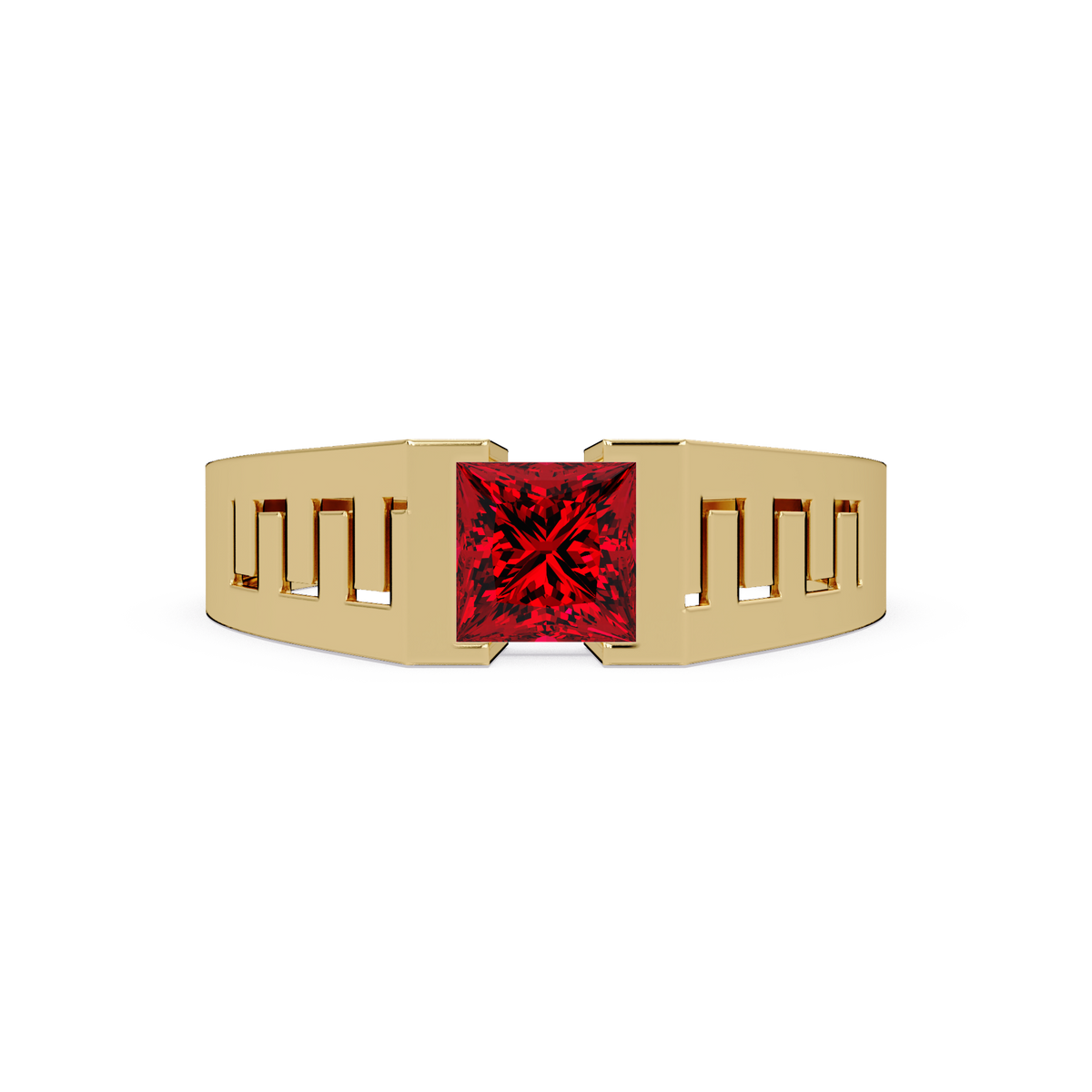 1.0 CTW Princess Men’s Colorstone Ring with Ruby Red in Yellow Gold – Lunéa Paris