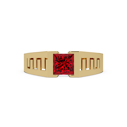 1.0 CTW Princess Men’s Colorstone Ring with Ruby Red in Yellow Gold – Lunéa Paris