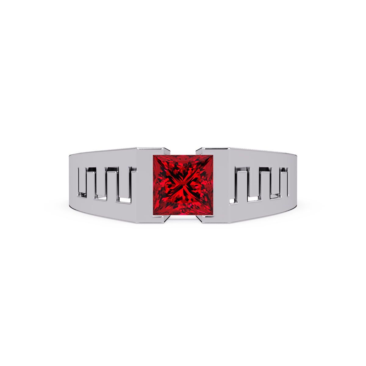 1.0 CTW Princess Men’s Colorstone Ring with Ruby Red in White Gold – Lunéa Paris