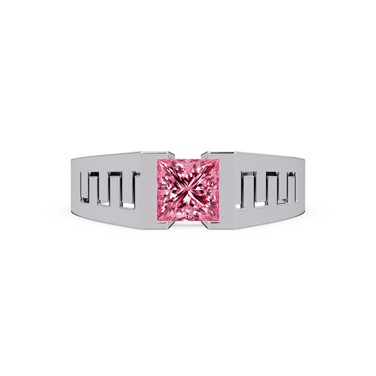 1.0 CTW Princess Men’s Colorstone Ring with Tourmaline Pink in White Gold – Lunéa Paris