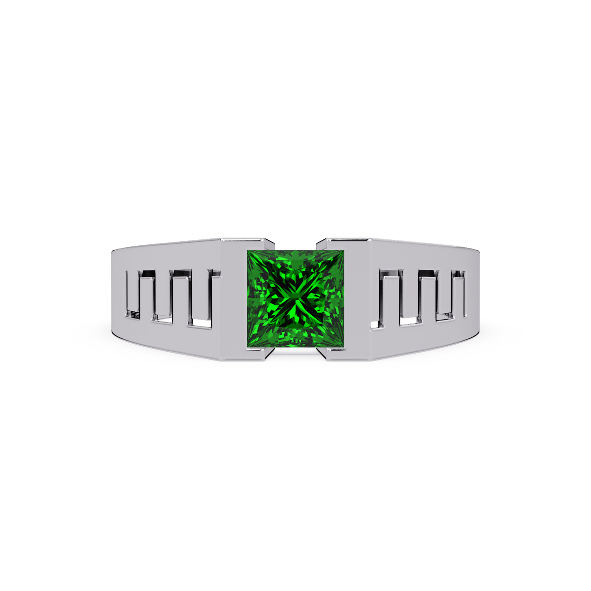 1.0 CTW Princess Men’s Colorstone Ring with Emerald Green in White Gold – Lunéa Paris
