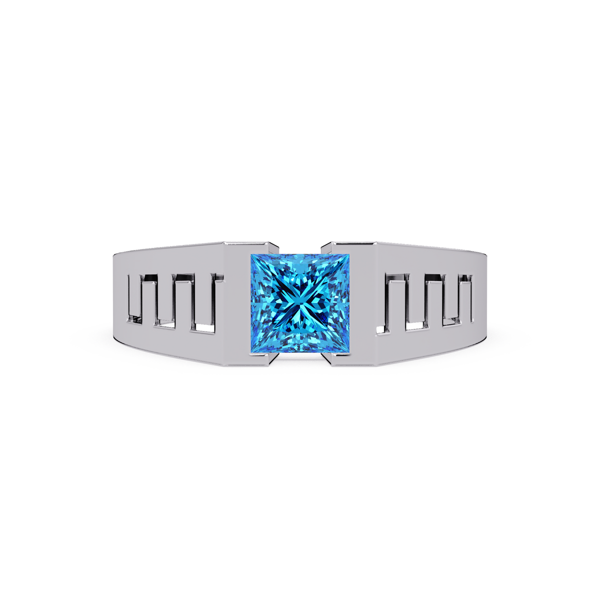 1.0 CTW Princess Men’s Colorstone Ring with Aquamarine Blue in White Gold – Lunéa Paris