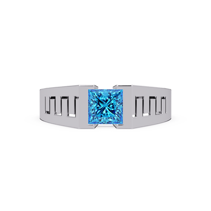 1.0 CTW Princess Men’s Colorstone Ring with Aquamarine Blue in White Gold – Lunéa Paris