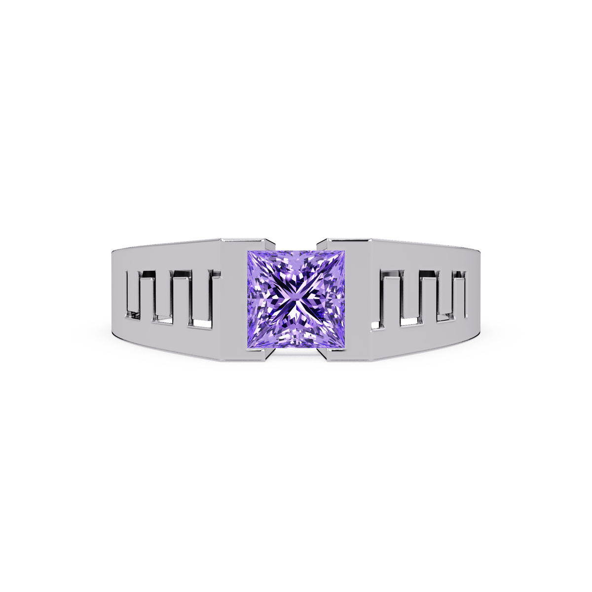 1.0 CTW Princess Men’s Colorstone Ring with Amethyst Purple in White Gold – Lunéa Paris