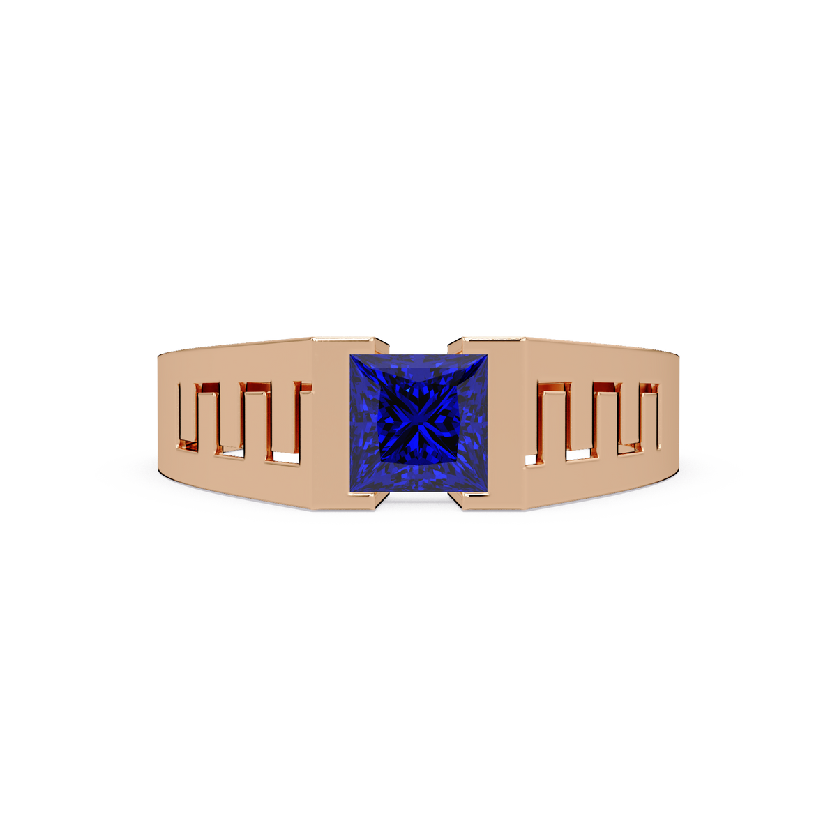 1.0 CTW Princess Men’s Colorstone Ring with Sapphire Blue in Rose Gold – Lunéa Paris