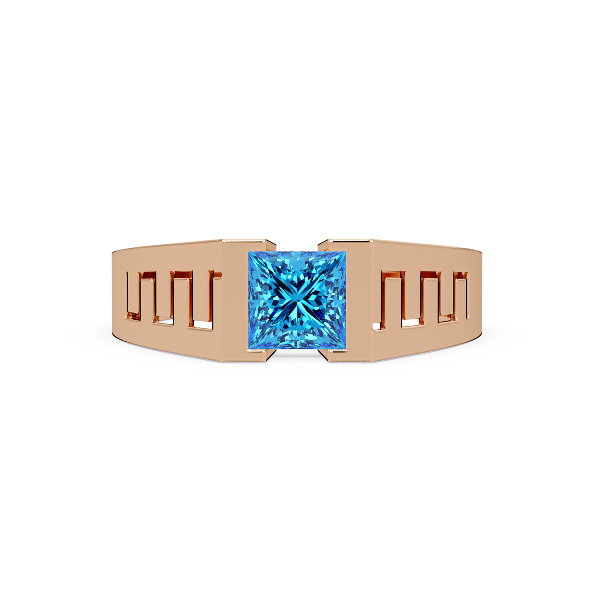 1.0 CTW Princess Men’s Colorstone Ring with Aquamarine Blue in Rose Gold – Lunéa Paris
