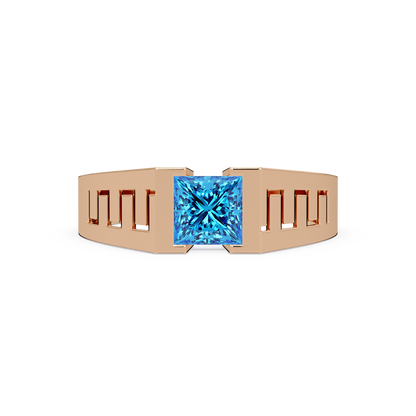 1.0 CTW Princess Men’s Colorstone Ring with Aquamarine Blue in Rose Gold – Lunéa Paris