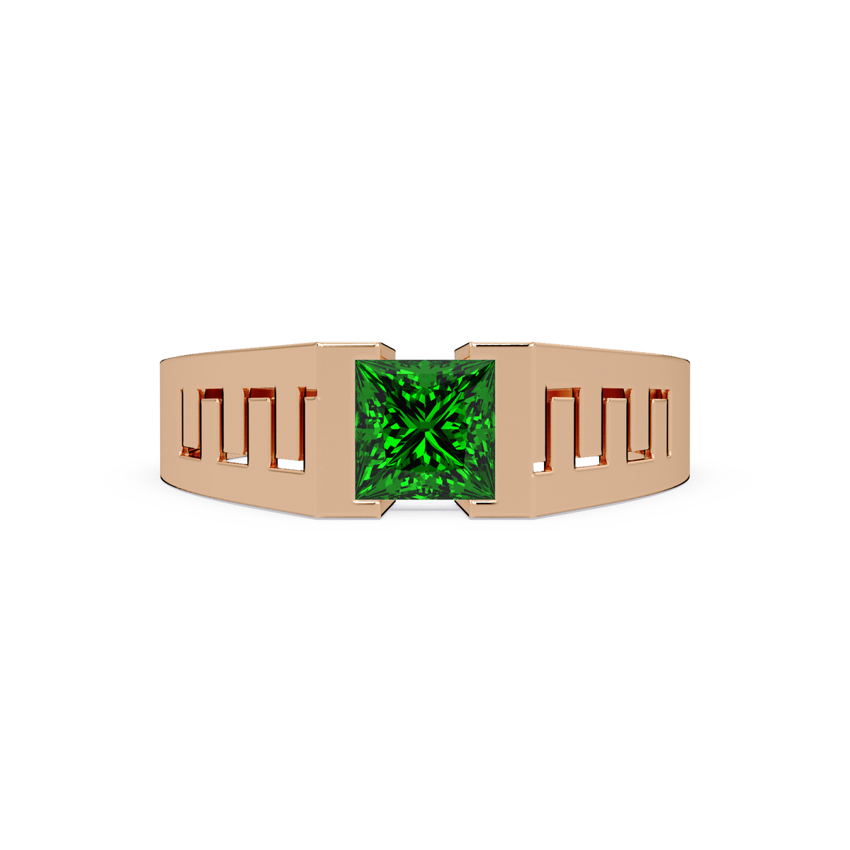 1.0 CTW Princess Men’s Colorstone Ring with Emerald Green in Rose Gold – Lunéa Paris