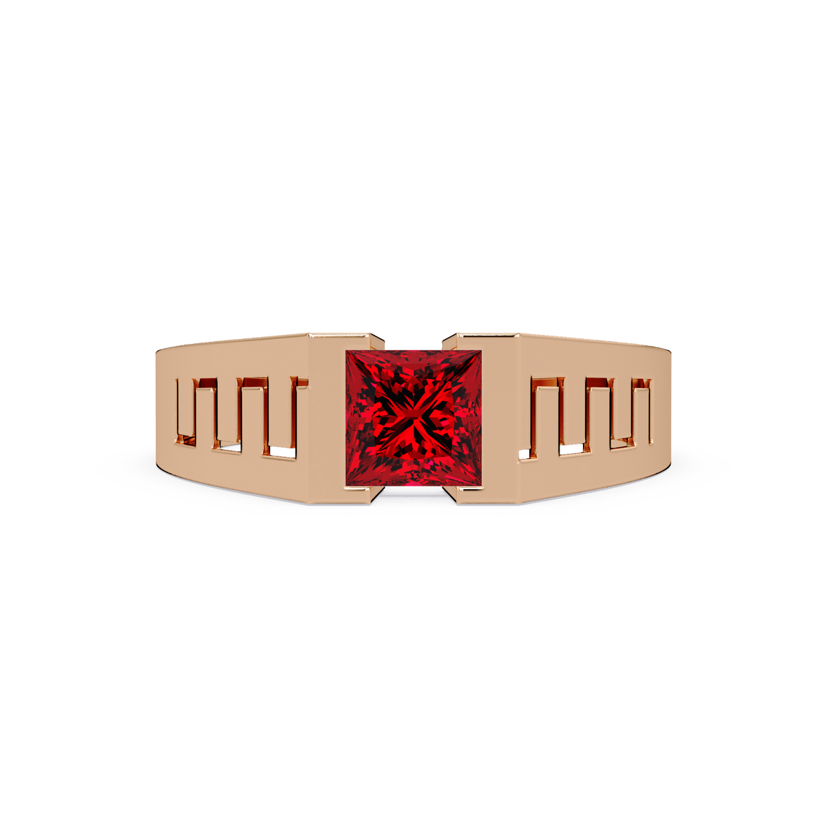 1.0 CTW Princess Men’s Colorstone Ring with Ruby Red in Rose Gold – Lunéa Paris