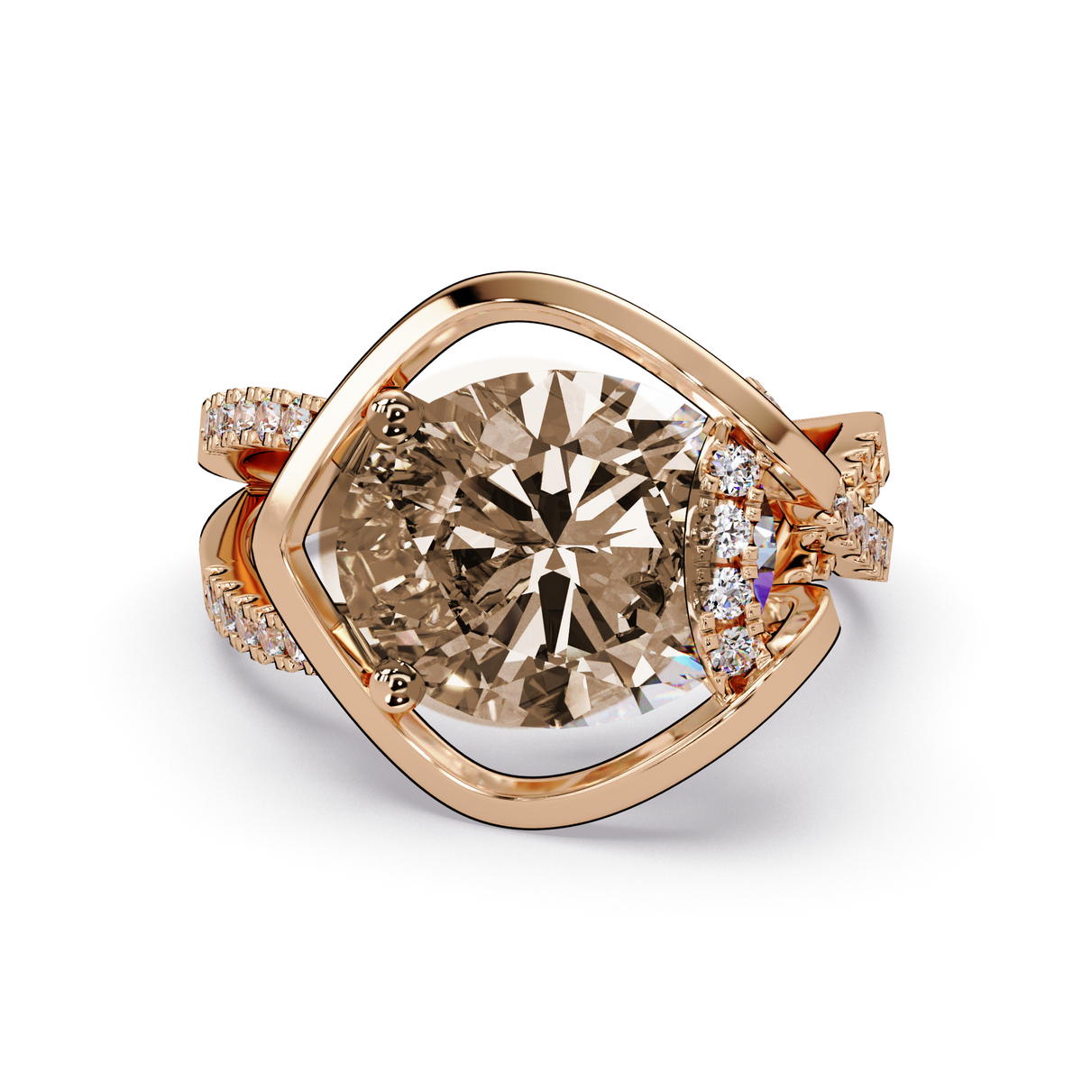 3.6 CTW Oval Sculptural Crossover Pavé Colorstone Ring with Champagne Topaz center in 14K Rose Gold – Lunéa Paris