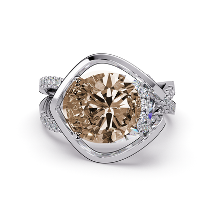 3.6 CTW Oval Sculptural Crossover Pavé Colorstone Ring with Champagne Topaz center in 14K White Gold – Lunéa Paris