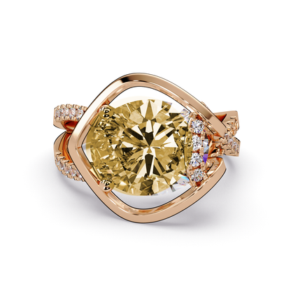 3.6 CTW Oval Sculptural Crossover Pavé Colorstone Ring with Citrine Yellow center in 14K Rose Gold – Lunéa Paris