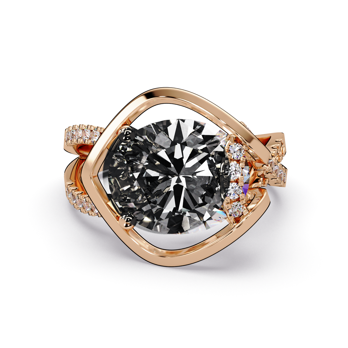 3.6 CTW Oval Sculptural Crossover Pavé Colorstone Ring with Onyx center in 14K Rose Gold – Lunéa Paris
