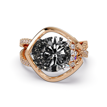 3.6 CTW Oval Sculptural Crossover Pavé Colorstone Ring with Onyx center in 14K Rose Gold – Lunéa Paris