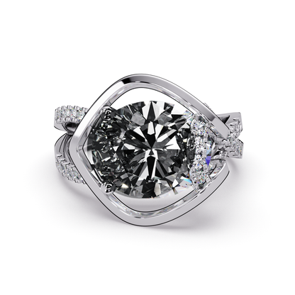 3.6 CTW Oval Sculptural Crossover Pavé Colorstone Ring with Onyx center in 14K White Gold – Lunéa Paris